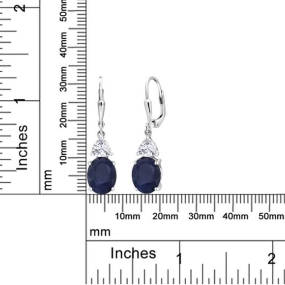 925 Sterling Silver with 6.60 Cttw Blue Sapphire and Moissanite Drop Earrings - Picture 4 of 4